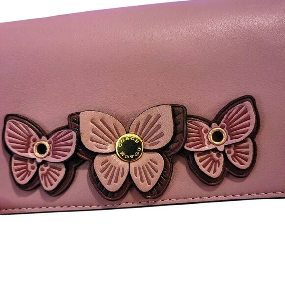 Coach Flap Belt Bag In Signature Canvas With Butterfly Applique & Gold Chain - Picture 2 of 12